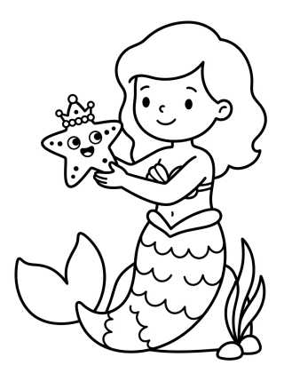 Desenho de Sereiata Brincando com Estrelas do Mar para colorir e imprimir grátis