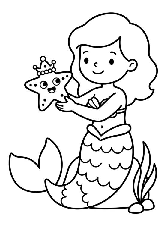 Sereiata Brincando com Estrelas do Mar para colorir Desenho de Sereiata Brincando com Estrelas do Mar para colorir e imprimir grátis