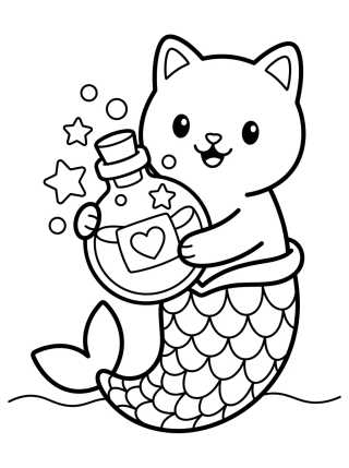 Desenho de Sereiata com Potinho Mágico de Poção para colorir e imprimir grátis
