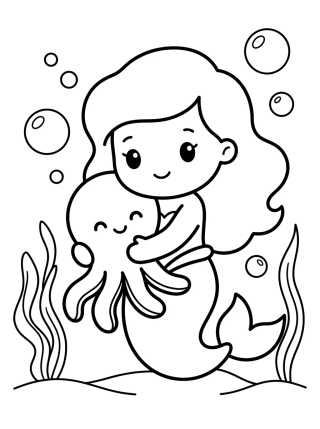Desenho de Sereiata e Amiguinho Polvo para colorir e imprimir grátis