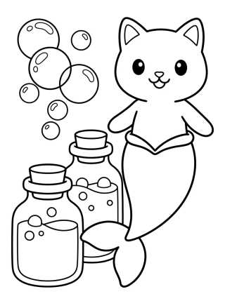 Desenho de Sereiata Fofa com Poções Mágicas para colorir e imprimir grátis