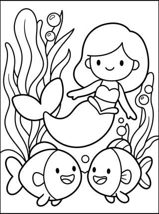 Desenho de Sereiata Nadando com Amigos Peixinhos para colorir e imprimir grátis