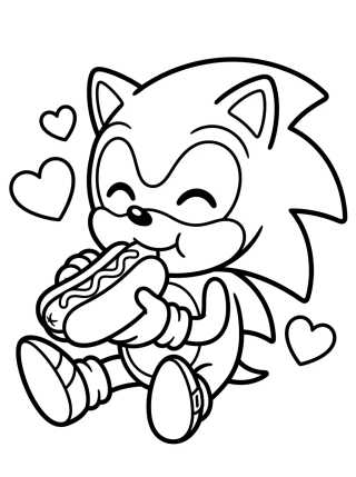 Desenho de Sonic Comendo Cachorro-Quente para colorir e imprimir grátis