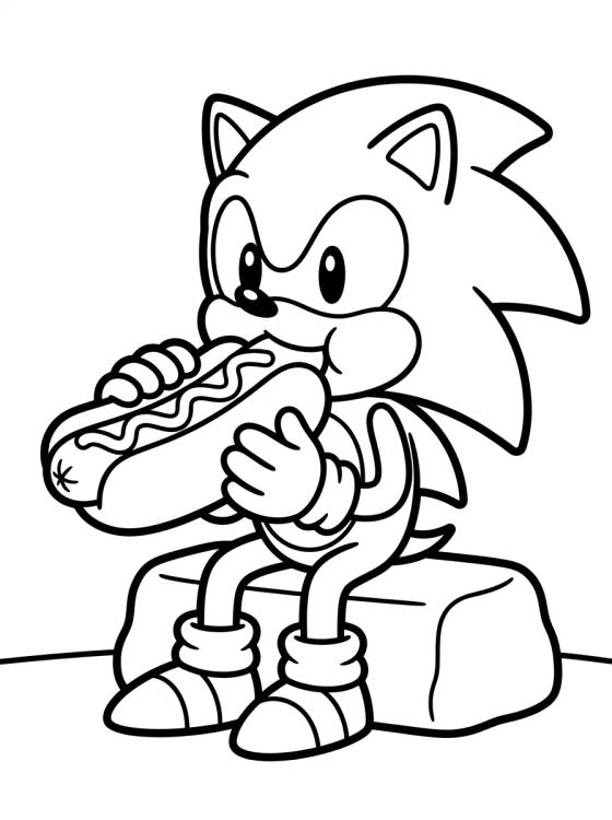 Desenho de Sonic Comendo Cachorro-Quente para colorir e imprimir grátis