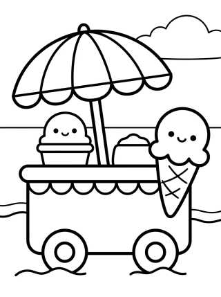 Desenho de Carrinho de Sorvete de Verão Encantado para colorir e imprimir grátis