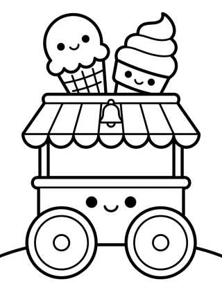 Carrinho de Sorvete Kawaii para colorir Desenho de Carrinho de Sorvete Kawaii para colorir e imprimir grátis