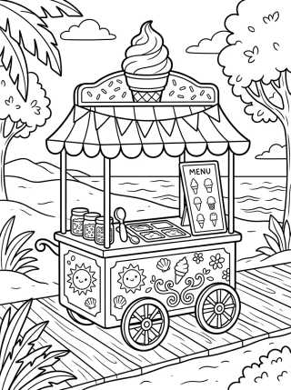 Desenho de Carrinho de Sorvete Mágico de Verão para colorir e imprimir grátis