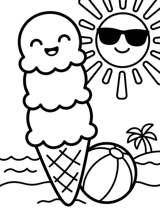 Desenho de Casquinha de Sorvete Fofa de Verão para colorir e imprimir grátis