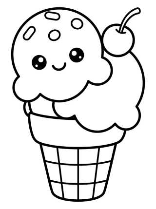 Desenho de Casquinha de Sorvete Kawaii Sorridente para colorir e imprimir grátis