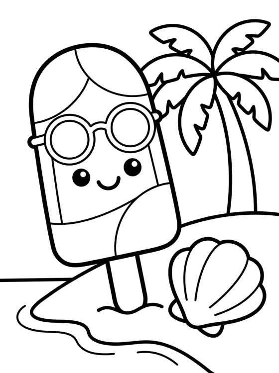 Desenho de Picolé de Frutas na Praia para colorir e imprimir grátis