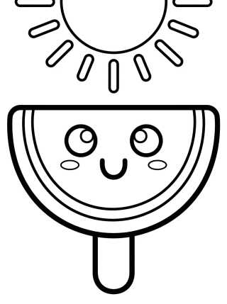 Desenho de Picolé de Melancia Kawaii para colorir e imprimir grátis