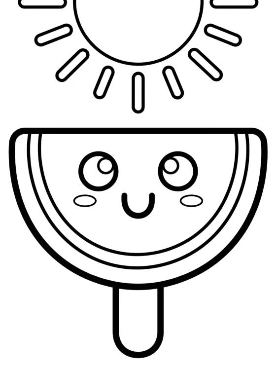 Desenho de Picolé de Melancia Kawaii para colorir e imprimir grátis