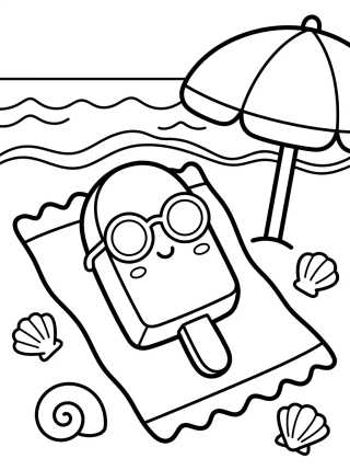 Desenho de Picolé Fofo na Praia com Óculos de Sol para colorir e imprimir grátis