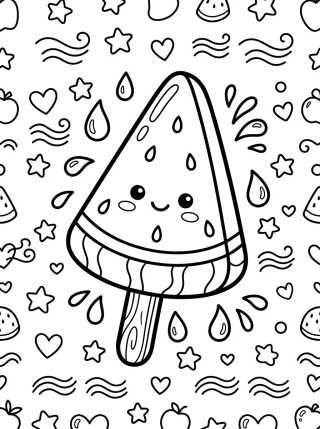 Desenho de Picolé Melancia Fofo para Colorir para colorir e imprimir grátis