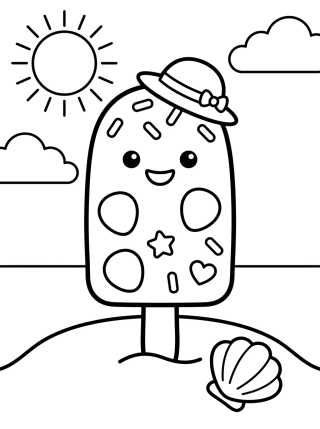 Desenho de Picolé Sorridente na Praia para colorir e imprimir grátis