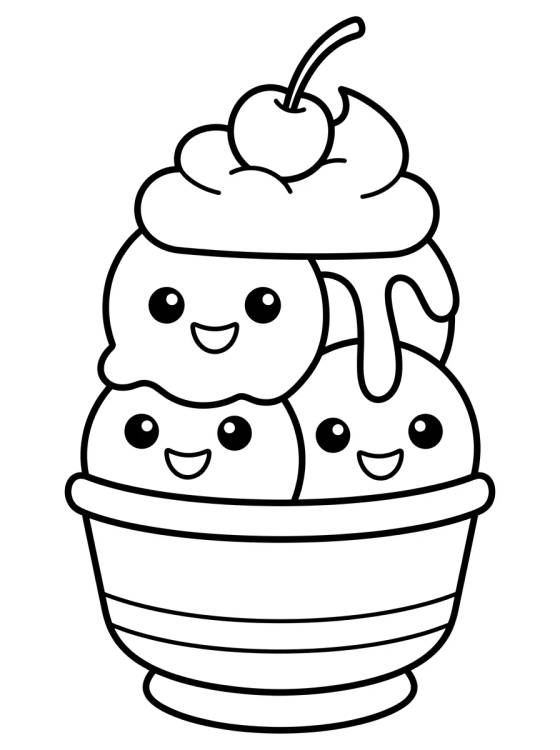 Desenho de Taça Sundae com Chantilly e Cereja para colorir e imprimir grátis