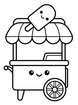 Desenho de Carrinho de Sorvete Fofo para colorir e imprimir grátis