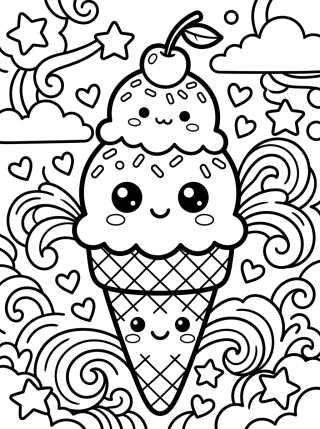 Desenho de Casquinha de Sorvete Fofinha para colorir e imprimir grátis