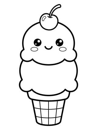 Desenho de Casquinha de Sorvete Kawaii para colorir e imprimir grátis