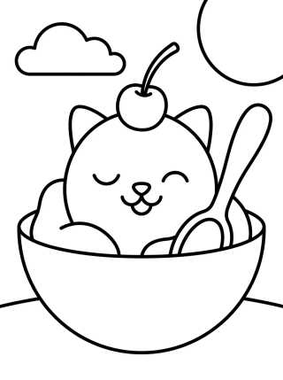 Desenho de Gatinho Sorvete na Taça para colorir e imprimir grátis