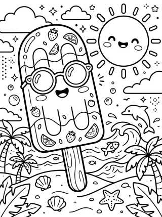 Desenho de Picolé Sorridente no Sol para colorir e imprimir grátis