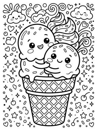 Desenho de Sorvete Duplo Amiguinhos para colorir e imprimir grátis