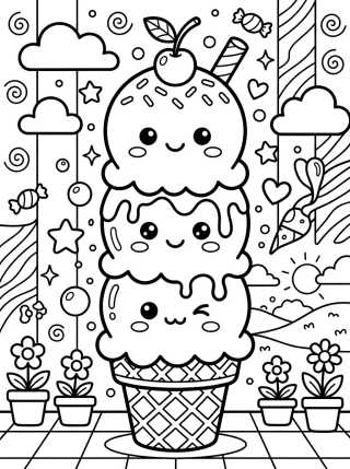 Desenho de Sorvete Triplo Gigante para colorir e imprimir grátis