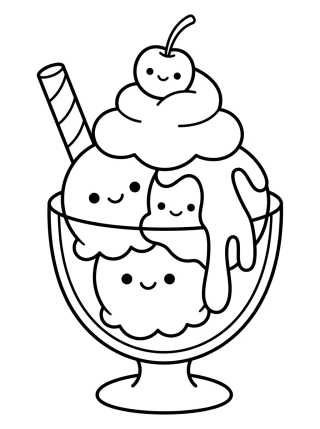 Desenho de Taça de Sundae com Chantilly e Cereja para colorir e imprimir grátis