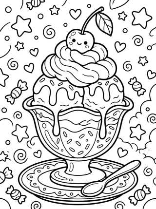 Desenho de Taça Sundae com Cereja para colorir e imprimir grátis