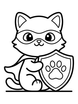 Desenho de Gatinho Super-herói para colorir e imprimir grátis