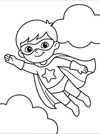 Desenho de Menino Super-herói Voando para colorir e imprimir grátis