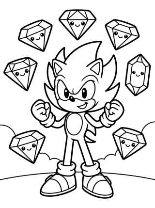 Desenho de Super Sonic com as Esmeraldas do Caos para colorir e imprimir grátis