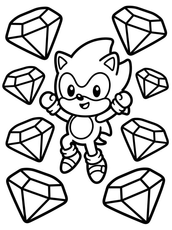 Desenho de Super Sonic com Esmeraldas do Caos para colorir e imprimir grátis