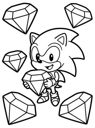 Super Sonic e as Esmeraldas do Caos para colorir Desenho de Super Sonic e as Esmeraldas do Caos para colorir e imprimir grátis