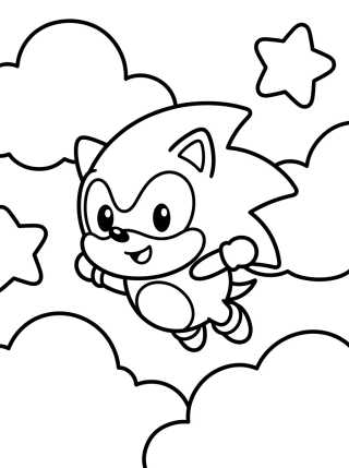 Desenho de Super Sonic Voando em Estilo Kawaii para colorir e imprimir grátis