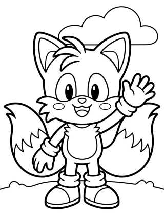 Tails Acenando Fofo para colorir Desenho de Tails Acenando Fofo para colorir e imprimir grátis