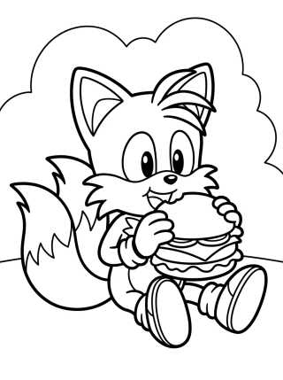 Tails Comendo Hambúrguer para colorir Desenho de Tails Comendo Hambúrguer para colorir e imprimir grátis
