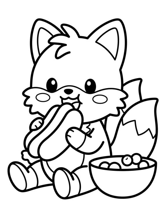 Tails Comendo Lanche Fofo para colorir Desenho de Tails Comendo Lanche Fofo para colorir e imprimir grátis