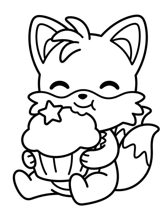 Desenho de Tails Comendo um Cupcake Fofo para colorir e imprimir grátis