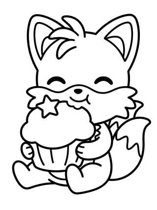 Tails Comendo um Cupcake Fofo para colorir Desenho de Tails Comendo um Cupcake Fofo para colorir e imprimir grátis