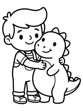 Desenho de Tito Abraçando o Dinossauro para colorir e imprimir grátis