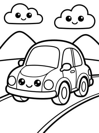 Desenho de Carro Fofo na Estrada para colorir e imprimir grátis