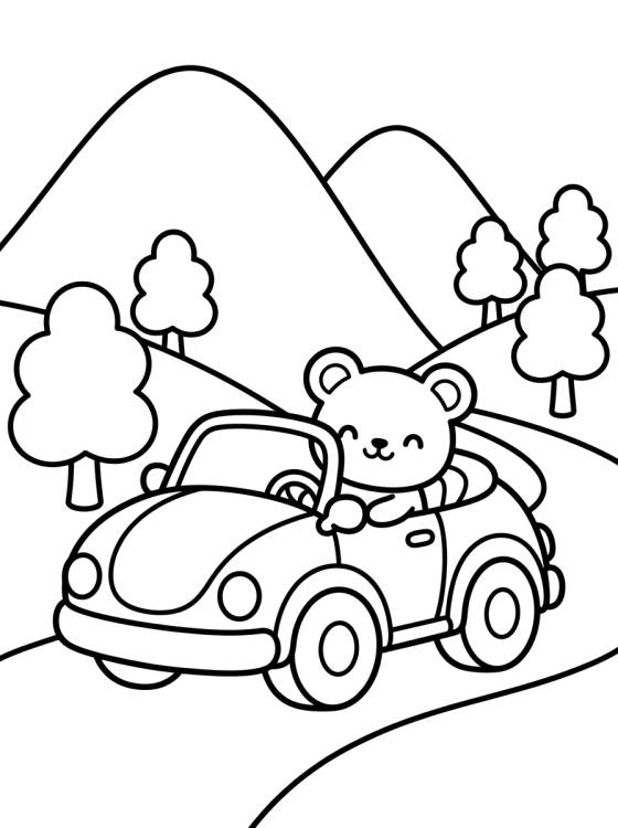 Desenho de Carro na Estrada com Bichinhos para colorir e imprimir grátis