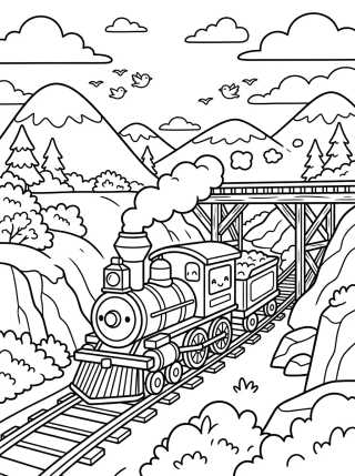 Desenho de Maria Fumaça nas Montanhas para colorir e imprimir grátis