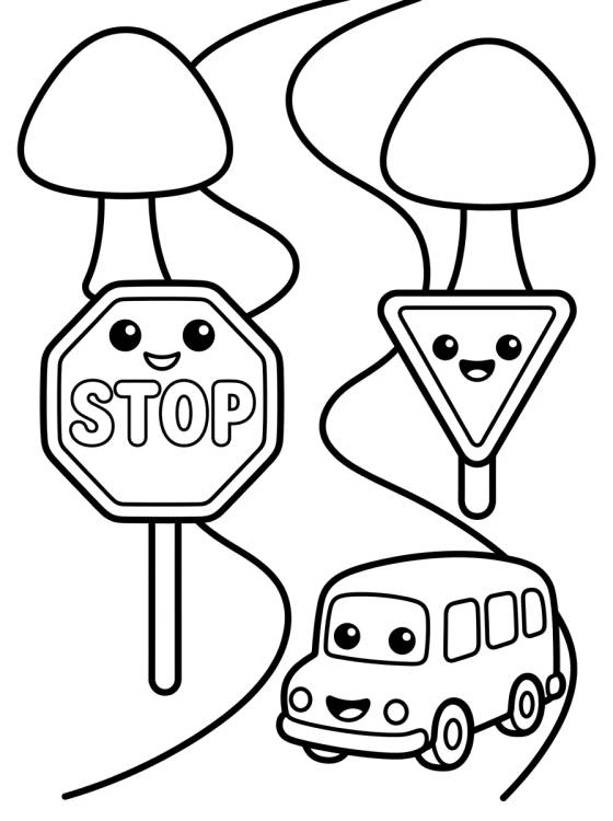 Placas de Trânsito e Estrada Divertida para colorir Desenho de Placas de Trânsito e Estrada Divertida para colorir e imprimir grátis