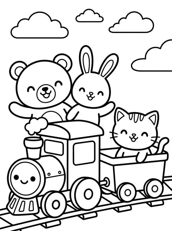 Trem com Animais Passageiros para colorir Desenho de Trem com Animais Passageiros para colorir e imprimir grátis