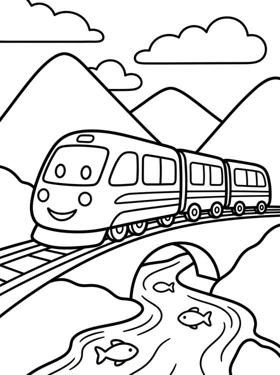 Desenho de Trem de Passageiros nas Montanhas para colorir e imprimir grátis