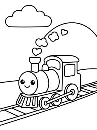 Desenho de Trem Kawaii nos Trilhos para colorir e imprimir grátis