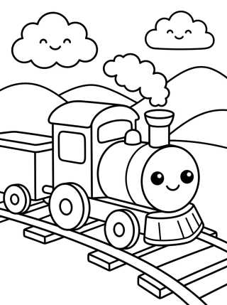 Trenzinho Kawaii nos Trilhos para colorir Desenho de Trenzinho Kawaii nos Trilhos para colorir e imprimir grátis