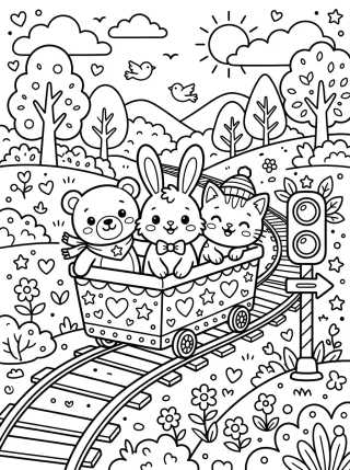 Desenho de Vagão de Trem com Bichinhos Fofos para colorir e imprimir grátis